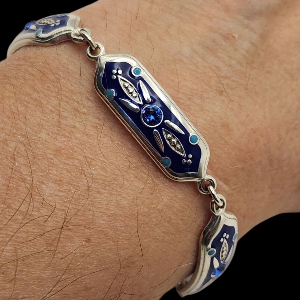 Brighton's "Journey to India"  Silver-plate Blue Enamel  Crystal Link Bracelet